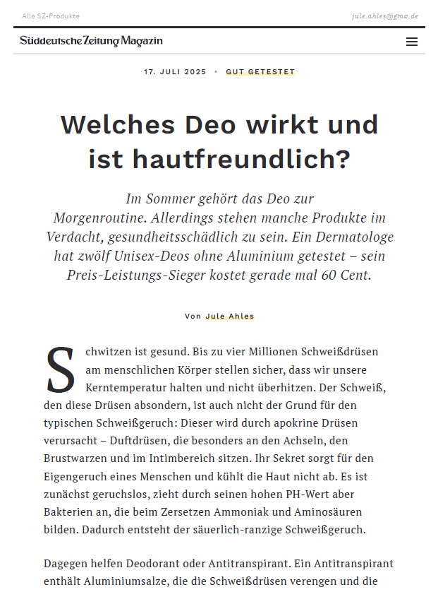 Deoroller ohne Aluminium im Test - Was wirkt und ist hautfreundlich - SZ Magazin